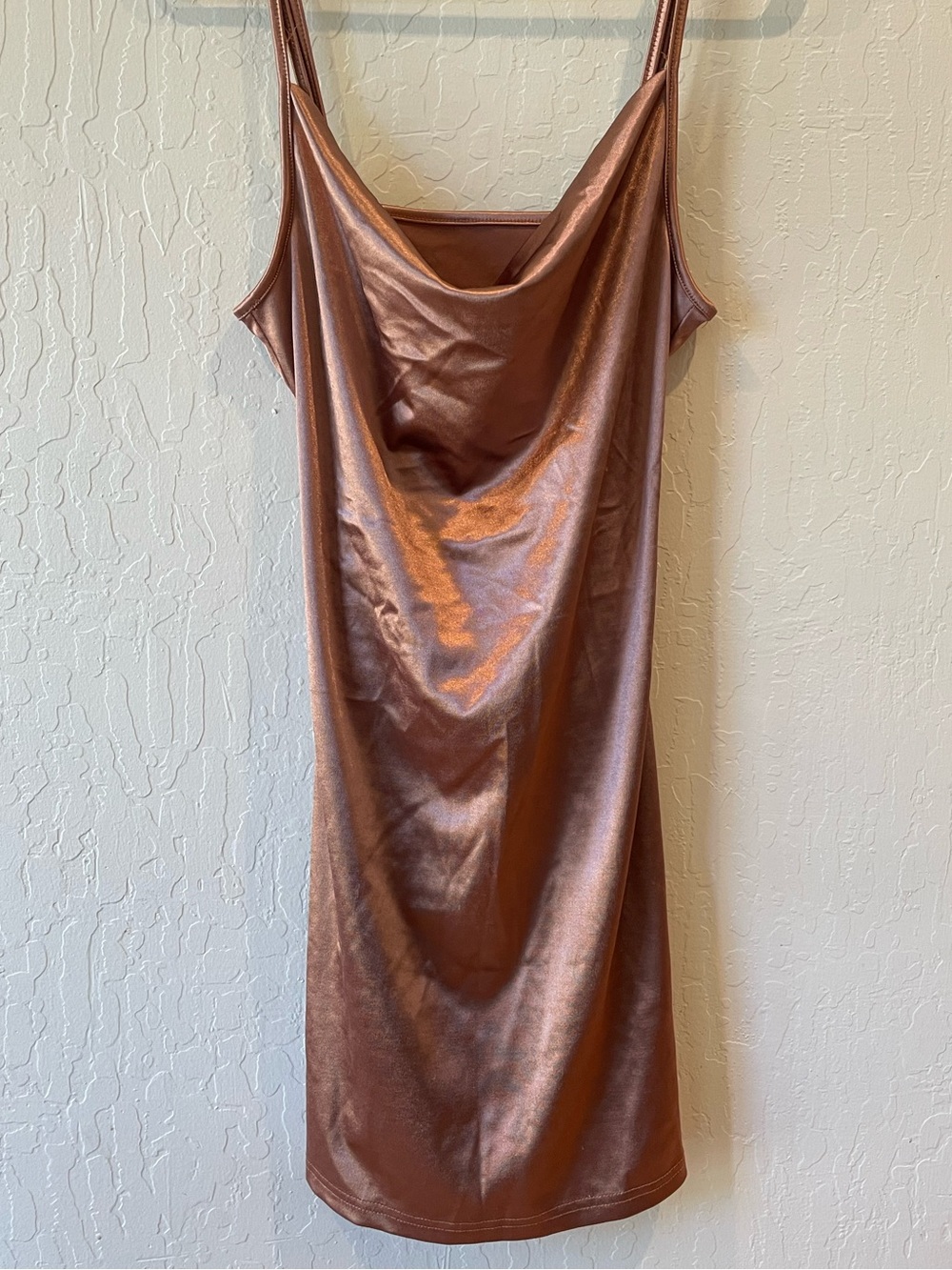 Zaful Copper Metallic Cowl Slip Dress